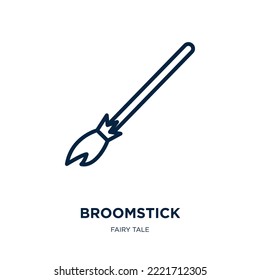 broomstick icon from fairy tale collection. Thin linear broomstick, broom, witch outline icon isolated on white background. Line vector broomstick sign, symbol for web and mobile