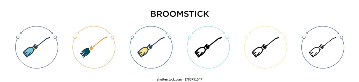 Broomstick icon in filled, thin line, outline and stroke style. Vector illustration of two colored and black broomstick vector icons designs can be used for mobile, ui, web