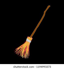 Broomstick Icon Symbol Design. Vector illustration isolated on black background. Halloween graphic