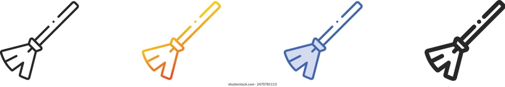 Icono de palo de escoba.Diseño lineal delgado, degradado, trazo azul y estilo audaz aislado sobre fondo blanco