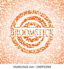 Broomstick orange tile background illustration. Square geometric mosaic seamless pattern with emblem inside.