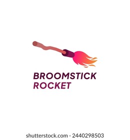 Broomstick Rocket Logo, Creative Logo Concept Featuring a Broom Rocket With Flames, Ideal for Branding.