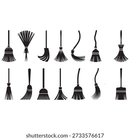 Broomstick Silhouette Vector Set Rustic and Modern Designs