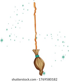 Broomstick with spell cartoon style on white background illustration