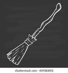Broomstick using doodle art on chalkboard background