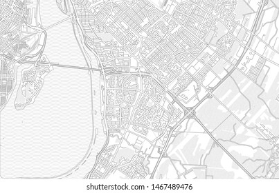 Brossard, Quebec, Canada, bright outlined vector map with bigger and minor roads and steets created for infographic backgrounds.