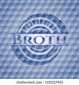 Broth blue badge with geometric pattern background.