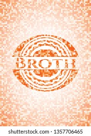 Broth orange tile background illustration. Square geometric mosaic seamless pattern with emblem inside.