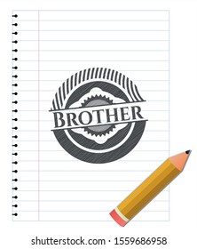 Brother draw with pencil effect. Vector Illustration. Detailed.