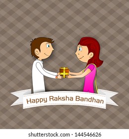 Brother giving gift to his sister's on the occasion of Indian festival Rakshabandhan.