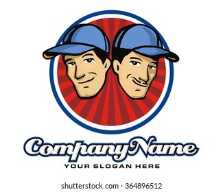 brother pair partner team cartoon character logo