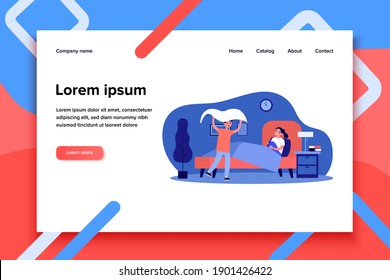 Brother scaring sister at night. Children playing in bedroom, telling scary story flat vector illustration. Childhood, siblings concept for banner, website design or landing web page