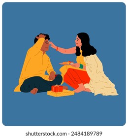 Brother and sister celebrating Raksha Bandhan Indian festival vector illustration