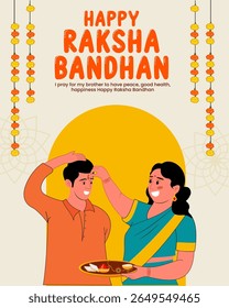 Brother and sister celebrating raksha bandhan festival of india with wishes social media post vector illustration