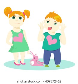 Brother and sister cute cartoon characters vector illustration