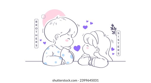 Brother and sister day celebration design, May 2. brothers and sisters day celebration, featuring cute boys and girls. modern minimalist style design