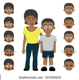 Brother sister emotion faces cartoon vector illustration