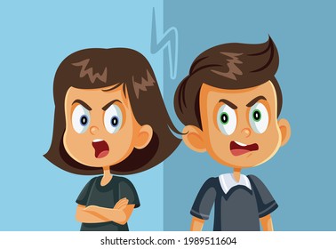 Brother and Sister Fighting Vector Illustration. Children with anger problems having an argument needing school counselling


