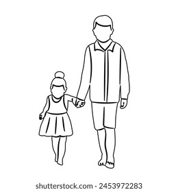 brother and sister holding hands sketch on white background vector