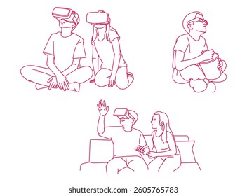 brother and sister at home using virtual-reality headse