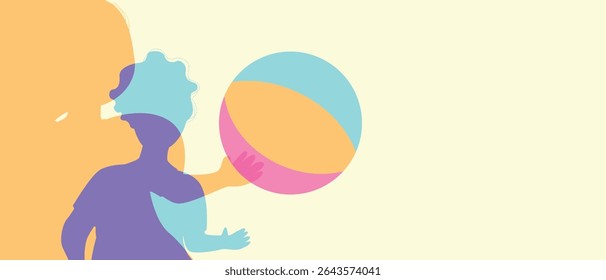 Irmão e irmã jogando bola, silhueta vetor stock ilustração da Authentic Family como modelo de espaço de cópia