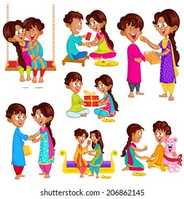 Brother And Sister In Raksha Bandhan In Vector