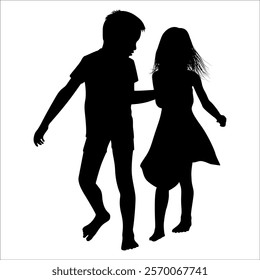 Brother and Sister Silhouettes vector illustration