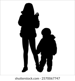 Brother and Sister Silhouettes vector illustration