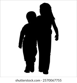 Brother and Sister Silhouettes vector illustration