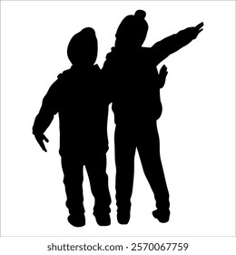 Brother and Sister Silhouettes vector illustration