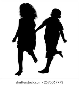 Brother and Sister Silhouettes vector illustration