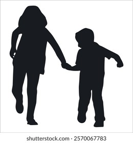 Brother and Sister Silhouettes vector illustration