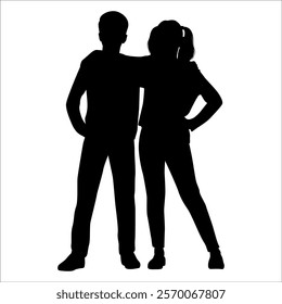 Brother and Sister Silhouettes vector illustration