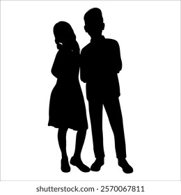 Brother and Sister Silhouettes vector illustration