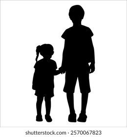 Brother and Sister Silhouettes vector illustration