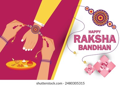 Brother and Sister tying Rakhi on Raksha Bandhan. Decorated Rakhi for Indian festival