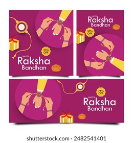 Brother and Sister tying Rakhi on Raksha Bandhan Indian festival offer banners set