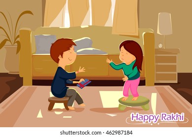 Brother and Sister tying Rakhi on Raksha Bandhan in vector