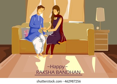 Brother and Sister tying Rakhi on Raksha Bandhan in vector