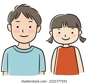 Brother and sister upper body vector illustration