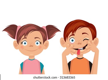 Hermano y hermana. Ilustración plana del vector