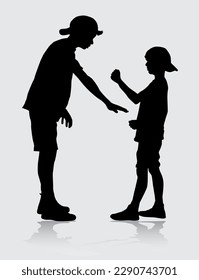 Brotherhood in Motion: Vector Silhouette Illustration of Two Brothers Greeting Each Other with a Fist Bump Gesture in a Dynamic Action Pose