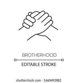 Brotherhood Pixel Perfect Linear Icon. Thin Line Customizable Illustration. Strong Friendship, Interpersonal Bond, Togetherness Contour Symbol. Vector Isolated Outline Drawing. Editable Stroke