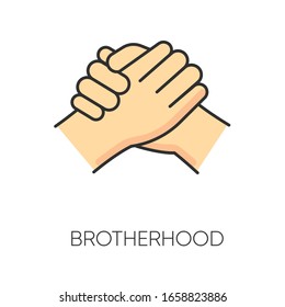 Brotherhood RGB Color Icon. Strong Friendship, Interpersonal Bond, Friendly Relationship Between Men. Togetherness, Unity And Fellowship Symbol. Manly Handshake Isolated Vector Illustration