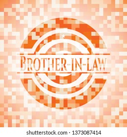 Brother-in-law orange tile background illustration. Square geometric mosaic seamless pattern with emblem inside.