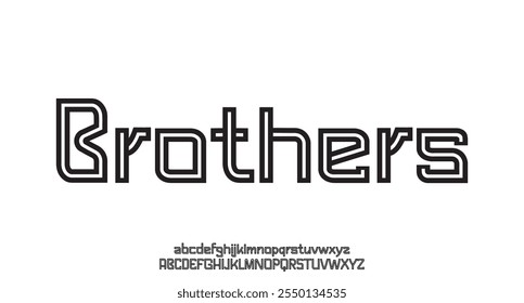 Brothers, Abstract retro alphabet, linear geometric pattern letters design, outline bauhaus font for modern headlines, creative designs, retro posters, branding, and stylish logos. Vector typeset.
