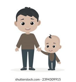 Brothers hand in hand. Boys. Flat vector illustration. Happy kids at full height are smiling. Optimistic children, cartoon style. 