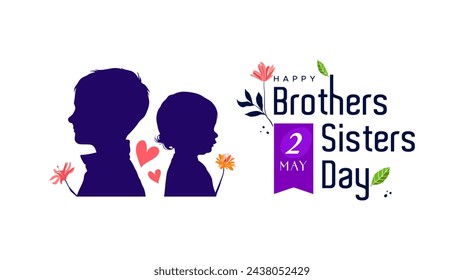 brothers and sisters day, may 2. illustration of the silhouette of a boy and girl with floral ornaments. Design for national day celebration. silhouettes of little boys and girls