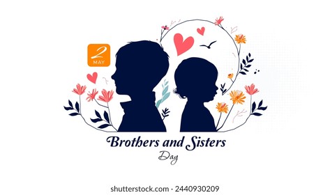 brothers and sisters day, may 2. illustration of the silhouette of a boy and girl with floral ornaments. Design for national day celebration. silhouettes of little boys and girls	