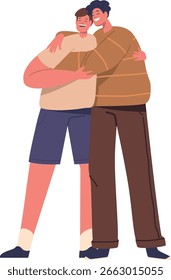 Irmãos em pé e abraçando ilustração vetorial